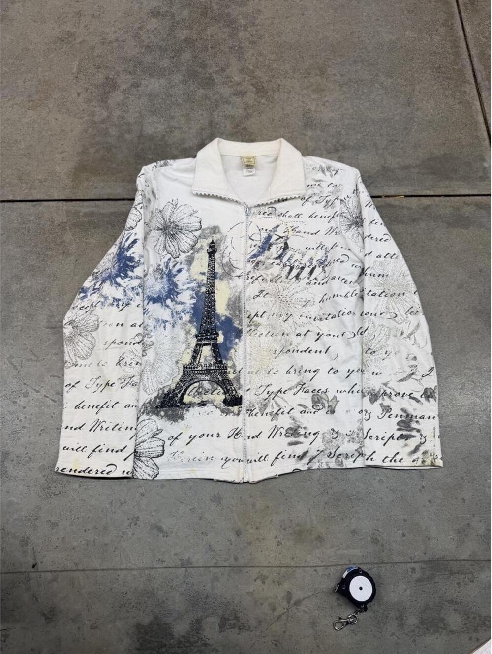 vintage paris france destination all over print zip up sweatshirt size large